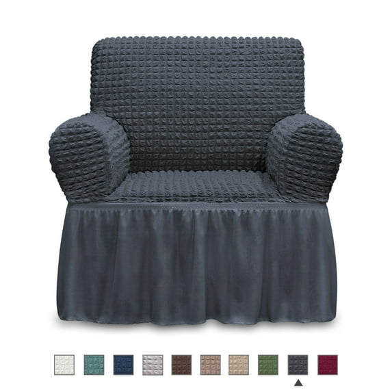 NICEEC Armchair Slipcover Dark Grey Armchair Covers 1 Piece Easy Fitted Sofa Couch Cover Universal High Stretchable Durable Furniture Protector with Skirt Country Style (1 Seater Dark Gray)