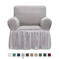 thumbnail image 1 of NICEEC Armchair Slipcover Grey Armchair Covers 1 Piece Easy Fitted Sofa Couch Cover Universal High Stretchable Durable Furniture Protector with Skirt Country Style (1 Seater Lilac Gray), 1 of 6