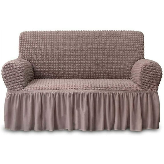 NICEEC Loveseat Slipcover Coffee Loveseat Cover 1 Piece Easy Fitted Sofa Couch Cover Universal High Stretch Durable Furniture Protector Love Seat with Skirt Country Style (2 Seater Coffee)