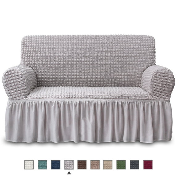 NICEEC Loveseat Slipcover Grey Loveseat Cover 1 Piece Easy Fitted Sofa Couch Cover Universal High Stretch Durable Furniture Protector Love Seat with Skirt Country Style (2 Seater Lilac Gray)