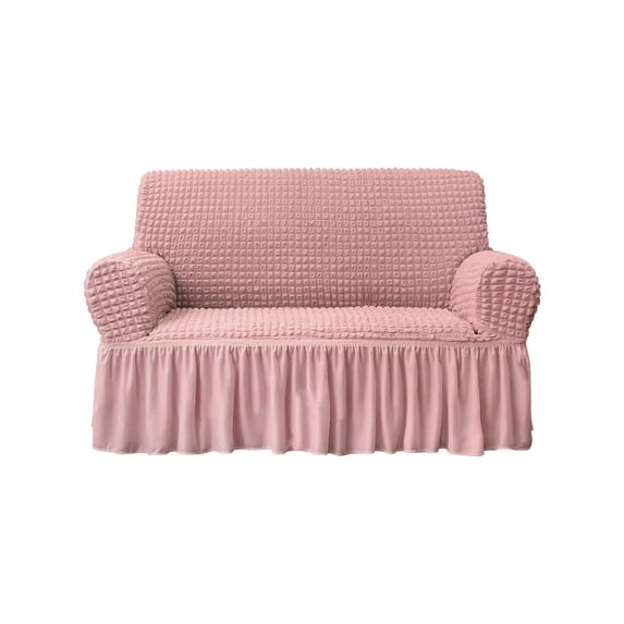 NICEEC Loveseat Slipcover Pink Loveseat Cover 1 Piece Easy Fitted Sofa Couch Covers Universal High Stretch Durable Furniture Protector Love Seat with Skirt Country Style (2 Seater Pink)