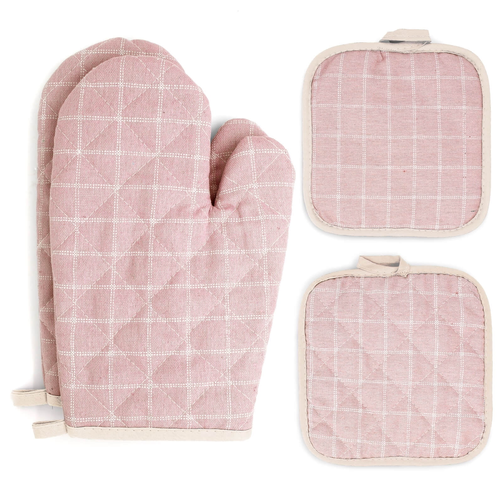 NICEEC Oven Mitts and Pot Holder Sets 4 pcs, Pink Oven Mitt Set with