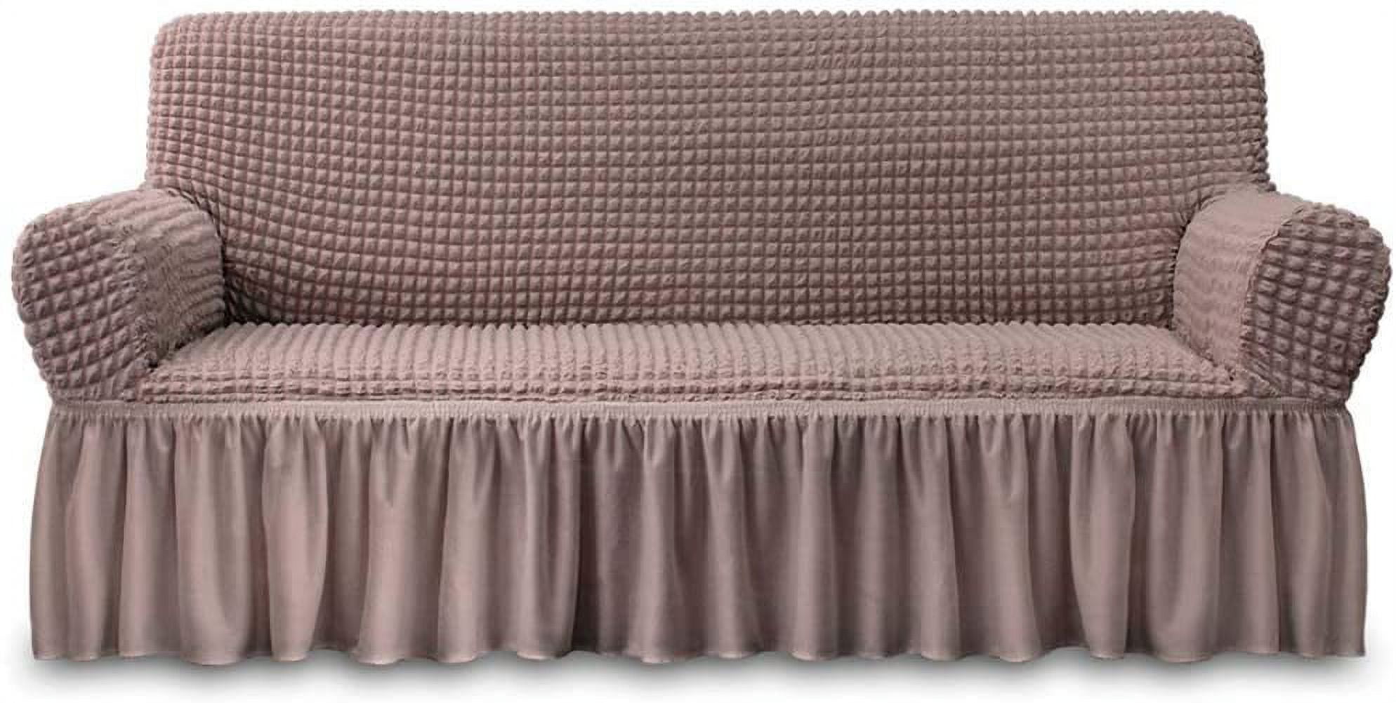 NICEEC Sofa Slipcover Coffee Sofa Cover 1 Piece Easy Fitted Sofa Couch Cover Universal High Stretch Durable Furniture Protector with Skirt Country Style (3 Seater Coffee)