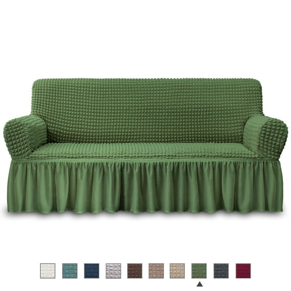 NICEEC Sofa Slipcover Green Sofa Cover 1 Piece Easy Fitted Sofa Couch Cover Universal High Stretch Durable Furniture Protector with Skirt Country Style (3 Seater Olive)