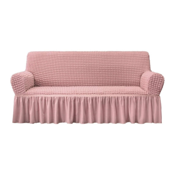NICEEC Sofa Slipcover Pink Sofa Cover 1 Piece Easy Fitted Sofa Couch Covers Universal High Stretch Durable Furniture Protector with Skirt Country Style (3 Seater Pink)
