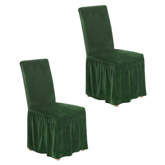 NICEEC Spandex Chair Covers for Dining Chairs Covers of 2 Removable Dining Room Chair Covers with Skirt Parson Chair Slipcovers Washable Chair Protector for Kitchen Wedding Party Banquet(Green) C113