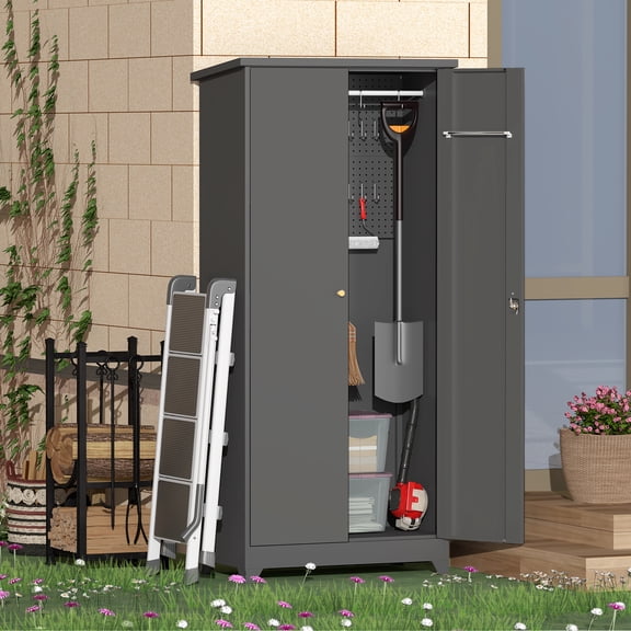 NICEGDLT Large Weatherproof Galvanized Steel Outdoor Storage Cabinet - 15.35"D x 31.5"W x 72.8"H Lockable