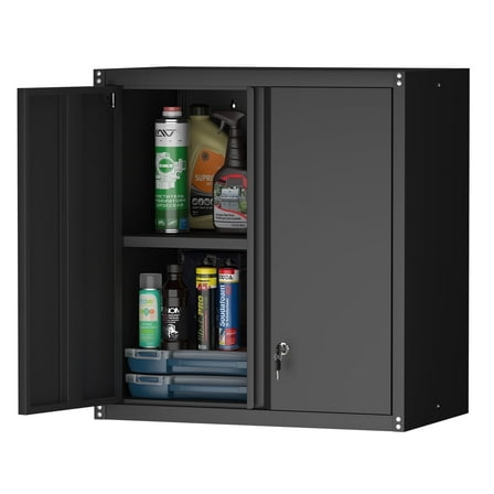 NICEGDLT Metal Garage Wall Cabinet, Metal Wall Mounted Storage Cabinets with Lockable Doors and Adjustable Shelves