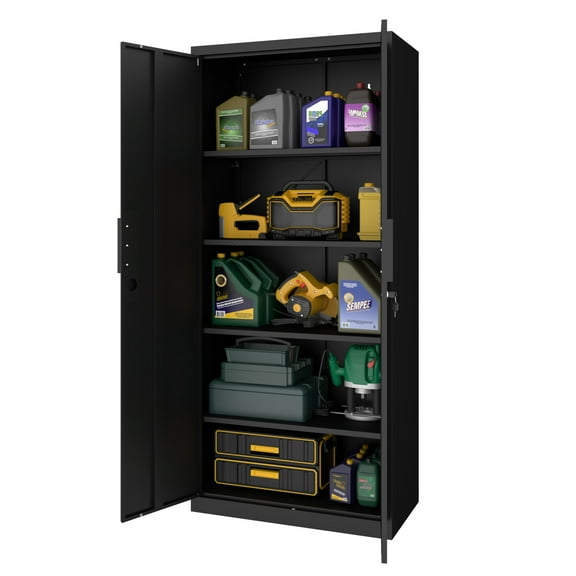 NICEGDLT Metal Tall Storage Cabinet with Doors and Adjustable Shelves,70.8" Lockable Garage Storage Cabinet,Black Storage Cabinet with Lock for Home Office,Garage,School