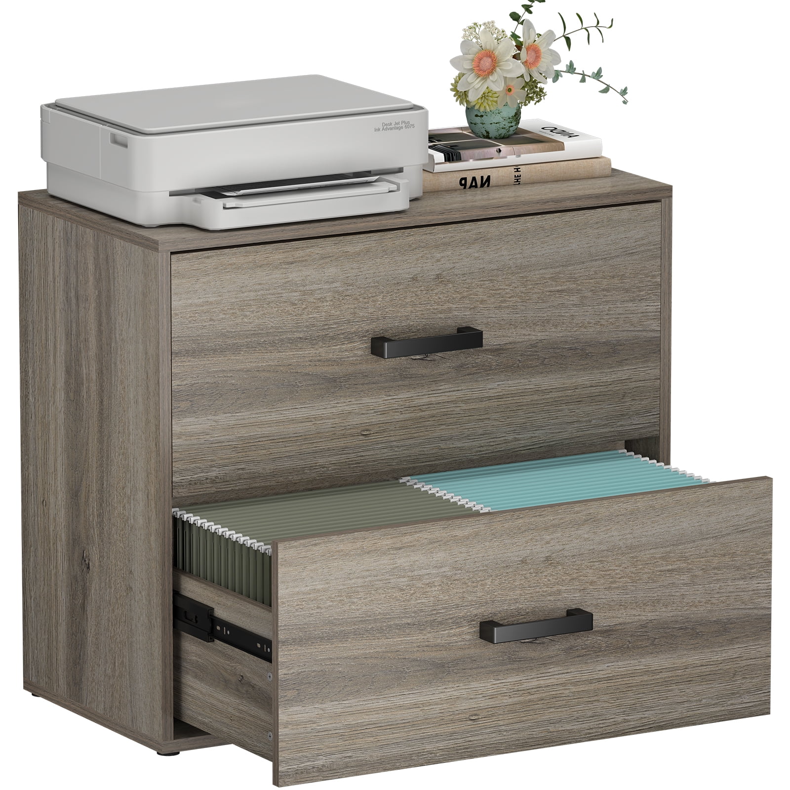 NICEGDLT2-Drawer Lateral File Cabinet,Filing Cabinets for Home Office,Wood Lateral File Cabinet with Handles for Letter Size,Gray 27.56" W x 14.57" D x 24.02" H