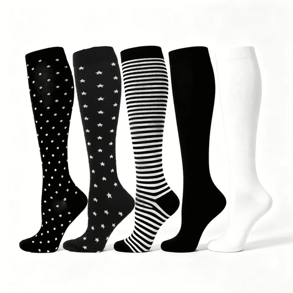 NICELF Compression Socks for Women & Men, 20-30 mmHg Knee High Stockings, 5 Pairs Support Circulation Socks for Nurse, Travel, Athletic, Cycling