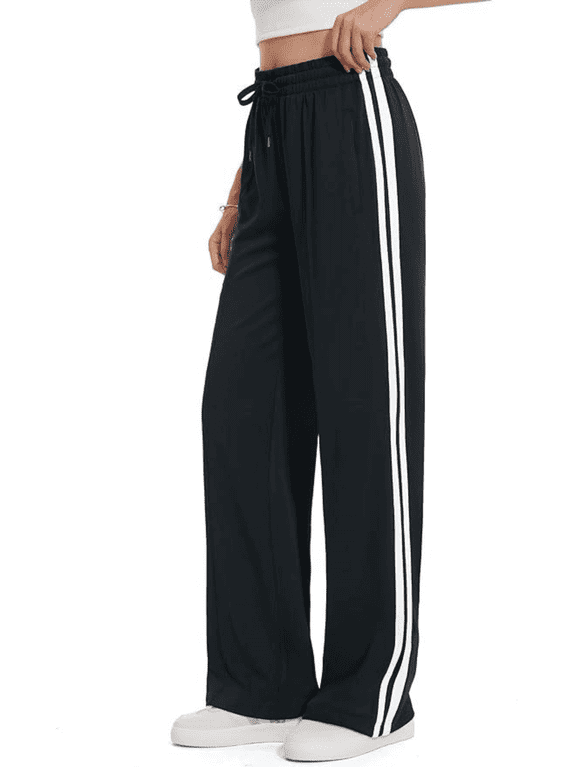 Womens Sweatpants Loose Straight Leg High Waisted Wide Leg Track Pants with Pockets & Drawstring, Lightweight Jog Yoga Pants for Workout & Running, Black