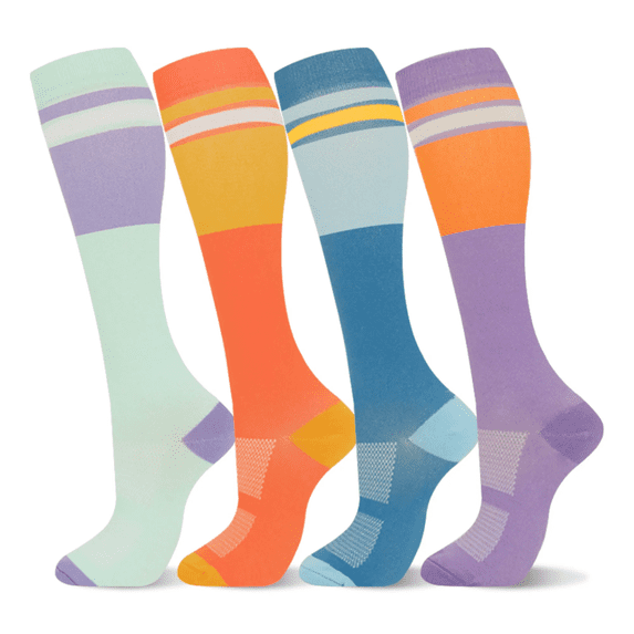 NICELF Compression Socks for Women & Men, 20-30 mmHg Knee High Stockings, 4 Pairs Support Circulation Socks for Nurse, Travel, Athletic, Cycling