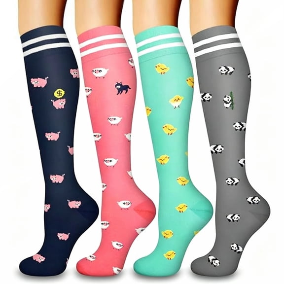 NICELF Compression Socks for Women & Men, 20-30 mmHg Knee High Stockings, 4 Pairs Support Circulation Socks for Nurse, Travel, Athletic, Cycling