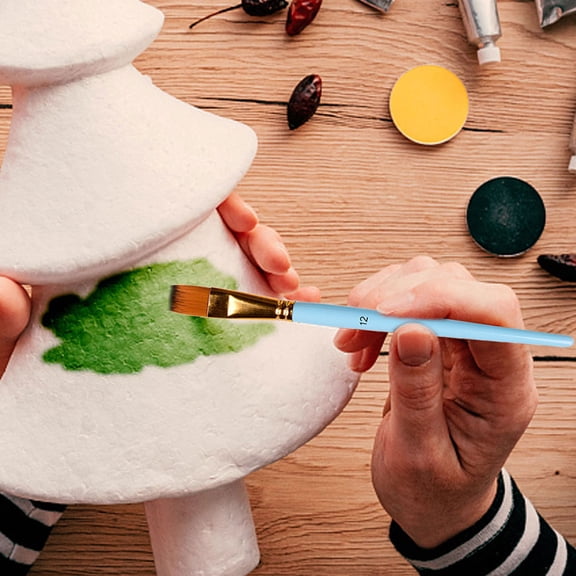 Supvox 10Pcs Blue Wood and Aluminum Artist Paint Brush for Acrylic Oil Gouache