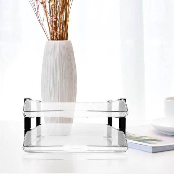 Supvox Clear Desktop Paper Tray Organizer with Multi-Tier File Storage for Office and Home Desk Organization