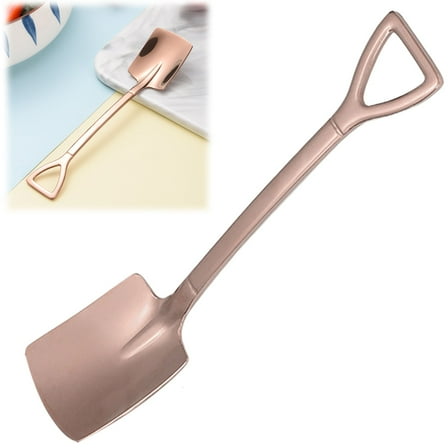NICEME Square Head Dessert Spoon , 1 Pc 4.7" Shovel Shape Stainless Steel Spoons, Ice Cream Fruit , Sugar Spoon for Home, Kitchen or Restaurant,Rose Gold