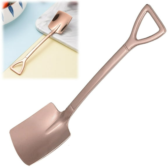 NICEME Square Head Dessert Spoon , 1 Pc 4.7" Shovel Shape Stainless Steel Spoons, Ice Cream Fruit , Sugar Spoon for Home, Kitchen or Restaurant,Rose Gold