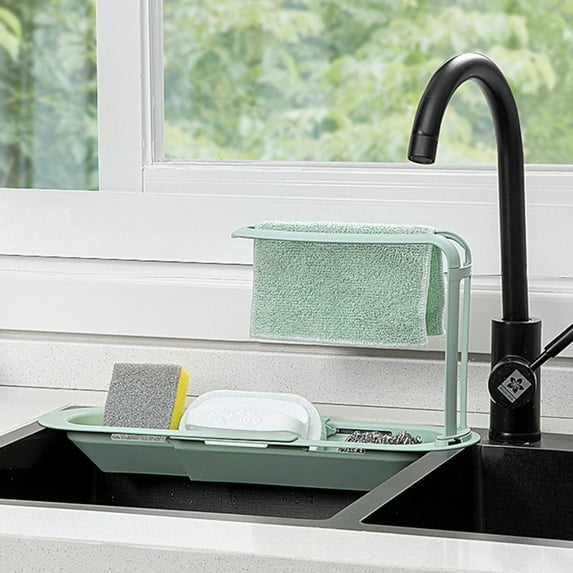 NICEME Telescopic Kitchen Over Sink Organizer Adjustable To Fit Any Size Of Sinks Large Capacity StorageTelescopic Sink Storage Rack