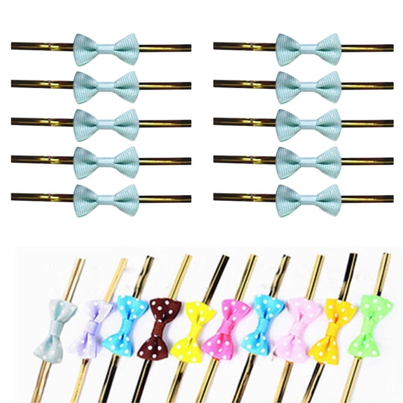 NICERIO 100Pcs Baking Packing Ribbon Blue Flexible Tie Bow for Dessert and Candy Sealing