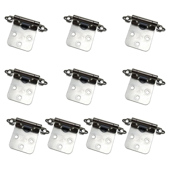 NICERIO 10Pcs Self Closing Plated Silver Door Hinges Spring Mechanism Face Mount for Cabinets