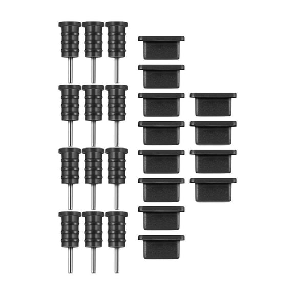 NICERIO 12Pairs Black Silicone Phone Plug for Cell Phone with USB Protector and Dust Cover for Type-C