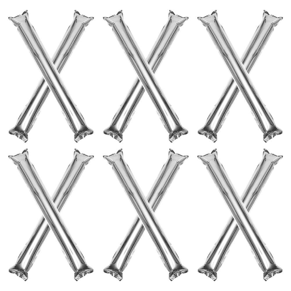 NICERIO 12Pcs Silver Inflatable Noise Sticks for Football Basketball Sports Events