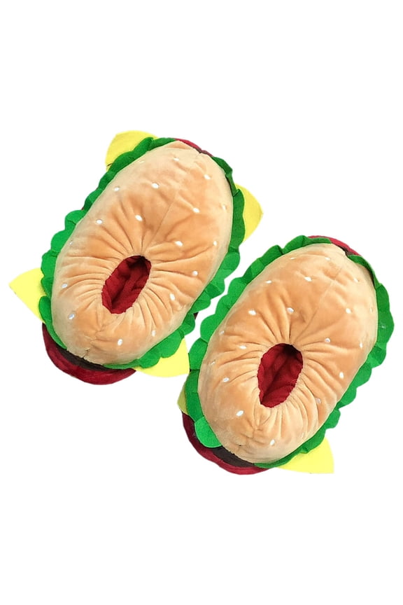 1Pair Warm Winter Slippers Burger Design Soft Plush Indoor Shoes for Comfortable Wear