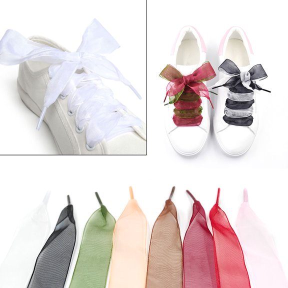 NICERIO 1Pair White Transparent Shoe Lace for Sneakers Trainers and Boot Shoes with Ribbon Style