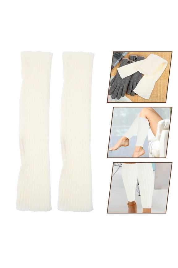 1Pair White Warm Leg Sleeve Knit Stocking for Home Use Cozy Stylish Winter Socks
