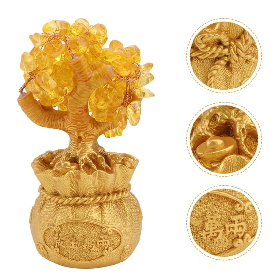 NICERIO Crystal Money Tree Desktop Decoration, Golden Lucky Feng Shui Ornament, Unique Craft for Home and Office