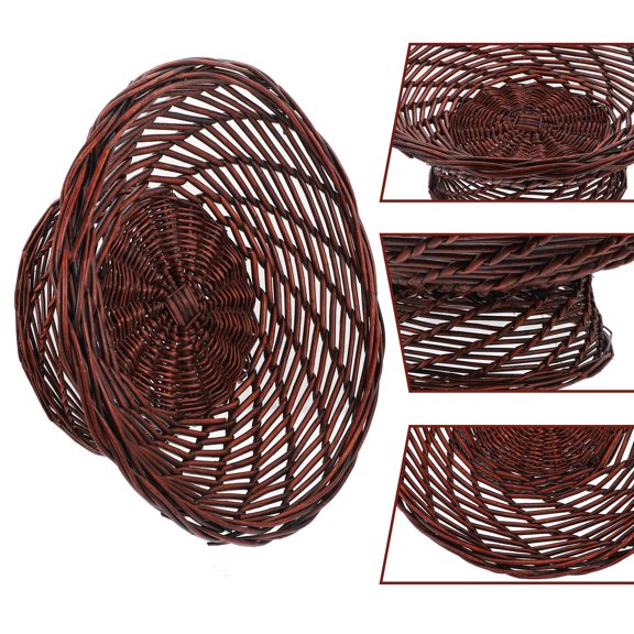 NICERIO 1Pc Sturdy Natural Willow Woven Fruit Basket Brown Snack Serving Plate