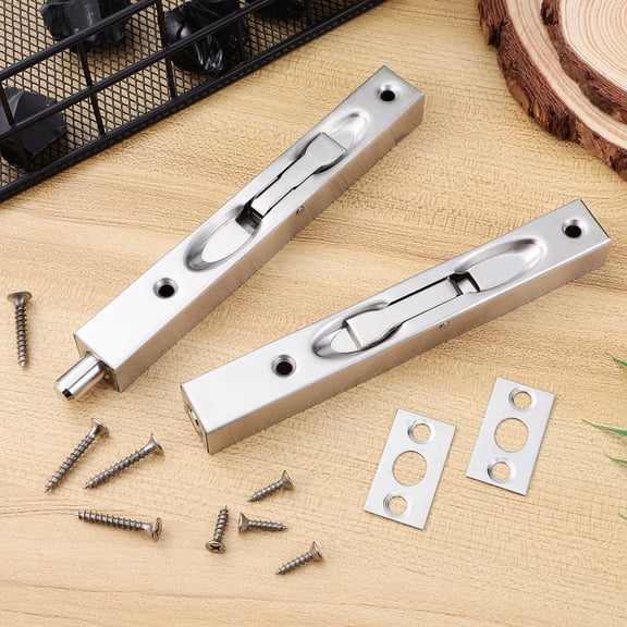 NICERIO 2 Sets Hidden Latch Flush Bolt Stainless Steel Silver for French Door Security Lock