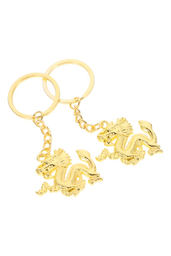 2Pcs Alloy Dragon Key Ring Decorative Keychain Golden Dragon Pendant for Bag Or Home Decor