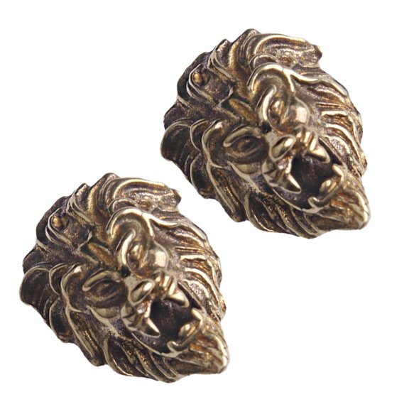 NICERIO 2Pcs Antique Golden Lion Head Buttons Brass Decorative Button Fasteners for Clothes