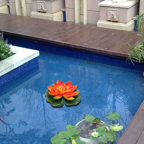 NICERIO 2Pcs Artificial Lotus Orange Floating Pond Decoration Simulation Water Lily for Garden