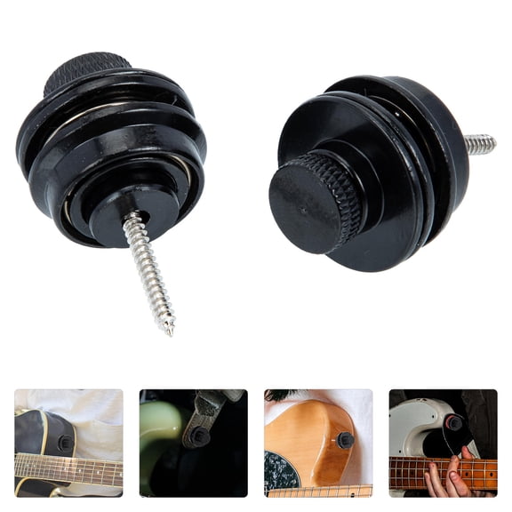 NICERIO 2Pcs Black Guitar Strap Lock Security Buttons Easy Install for Electric Guitar and Bass