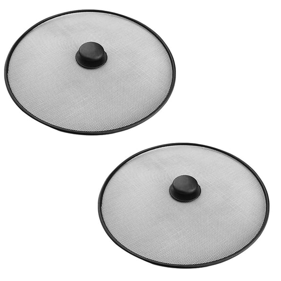 NICERIO 2Pcs Black Pot Cover Stainless Steel Oil Splash Guard with Anti Scald Knob for Kitchen