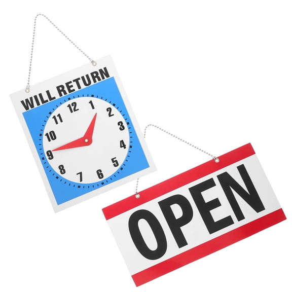 NICERIO 2Pcs Double Sided PVC Open Closed Door Sign with Business Hours Hanging Chain for Store