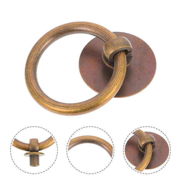 NICERIO 2Pcs Golden Ring Drawer Pulls Brass Cabinet Handles for Doors and Drawers