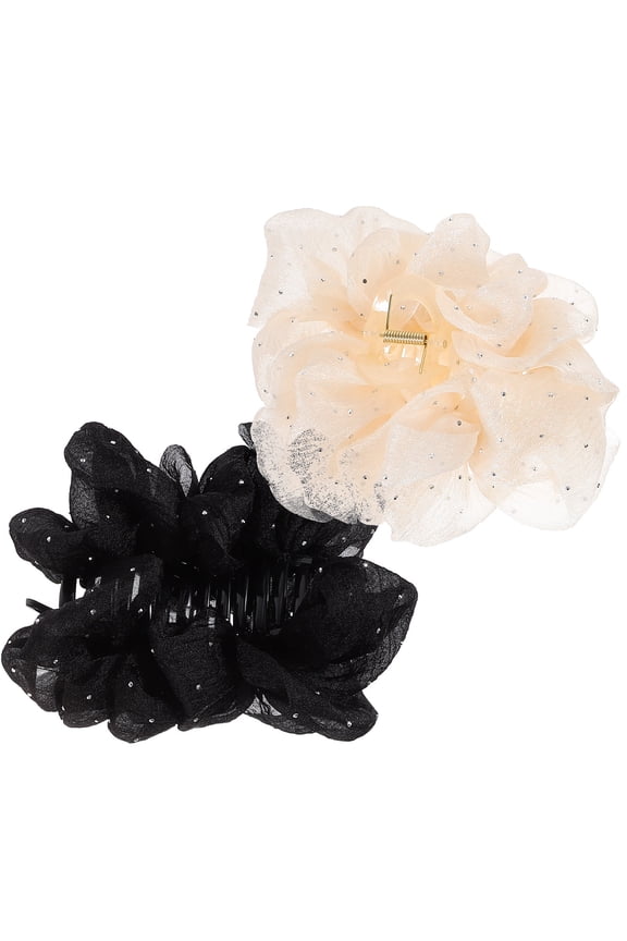 2Pcs Fashionable Chiffon Hair Clips with Bubble Mesh Yarn for Stylish Hair Decoration