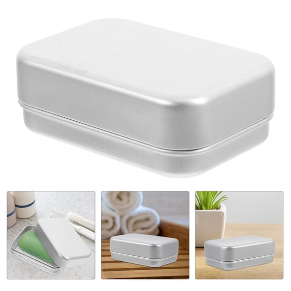 NICERIO 2Pcs Lightweight Plated Silver Soap Holder Travel Case with Easy Open Lid