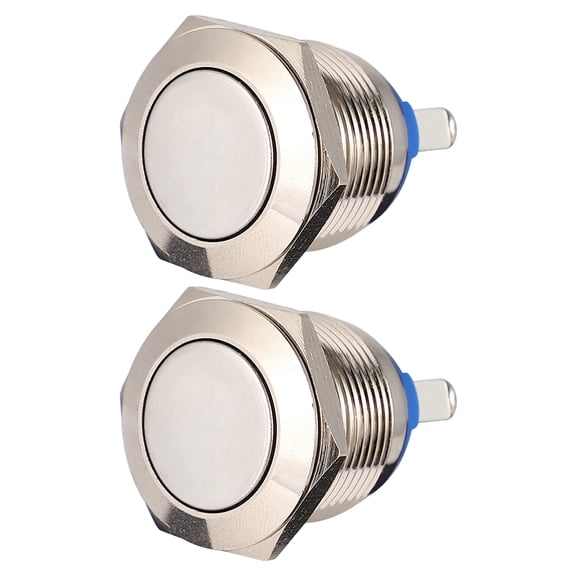 NICERIO 2Pcs Stainless Steel Push Button Metal Horn Button Switch for Relay Circuit Control Plated Silver