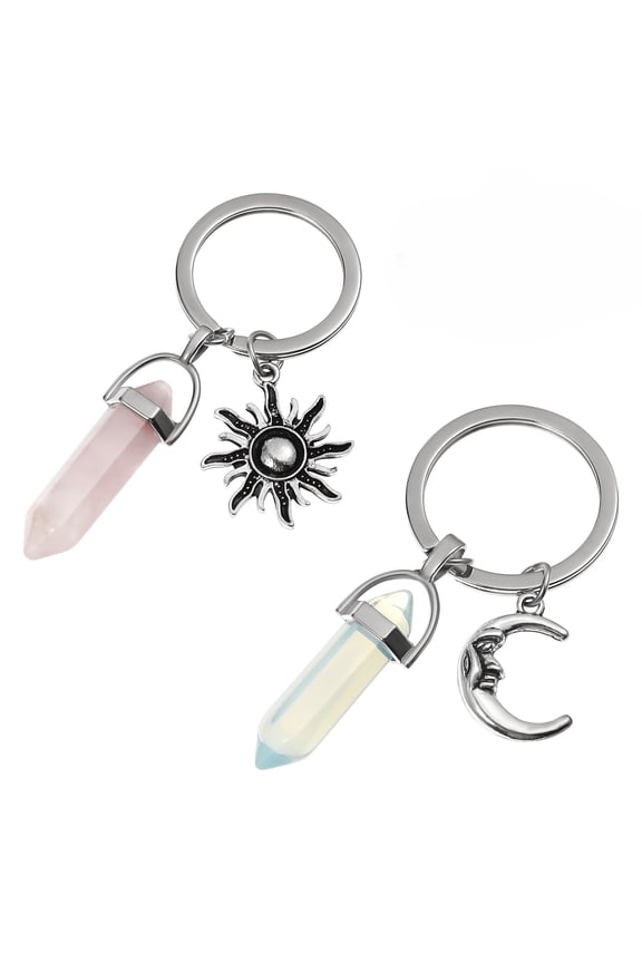 2Pcs Creative Crystal Keychains for Keys with Sun and Moon Pendant Stylish Assorted Colors