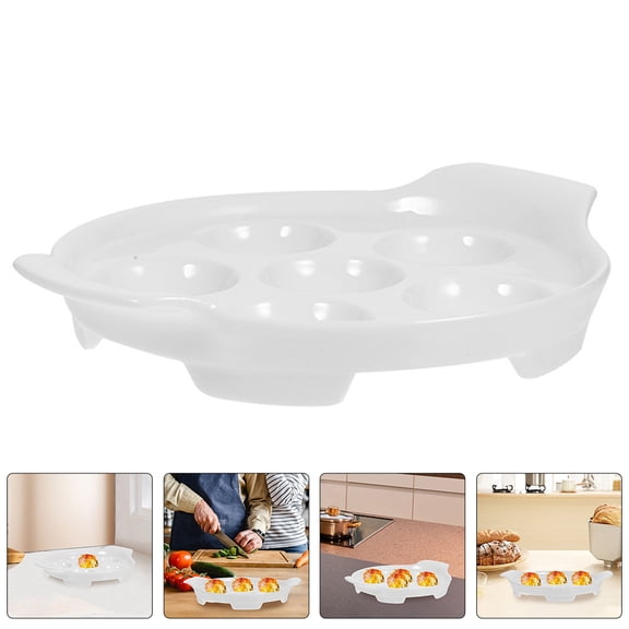 NICERIO 2Pcs White Ceramic Snail Dish Tray with Handles for Even Heating and Easy Serving