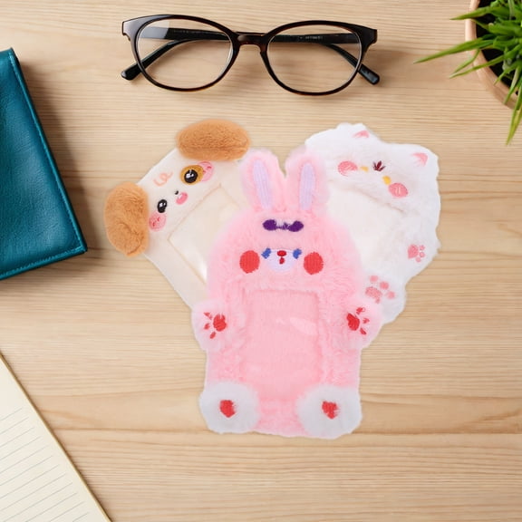 NICERIO 3Pcs Assorted Color Plush Badge Holder Keychain Cute Korean Style Card Sleeve for School and Decor
