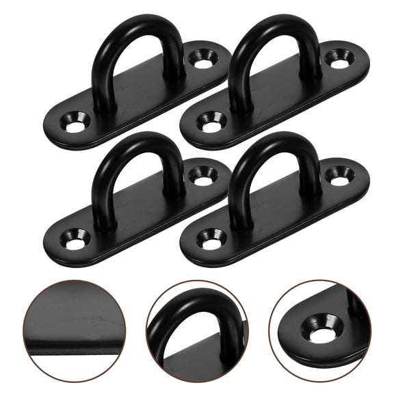 NICERIO 4Pcs Black Stainless Steel Pad Eye Plate Hook for Ceiling Fan and Wall Heavy Duty Use