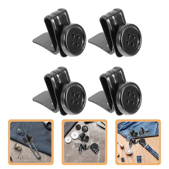 NICERIO 4Pcs Metal Suspenders Buttons Movable No Sew Buckle Clips for Jeans Pants Overalls Replacement Black