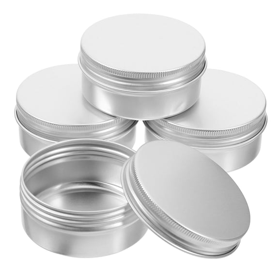 NICERIO 4Pcs Plated Silver Aluminum Round Tins Refillable Containers for Crafts and Cream Storage