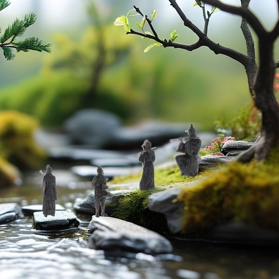 NICERIO 4Pcs Resin Micro Landscape Ancient Chinese Figure Sculpture for Desktop Decoration